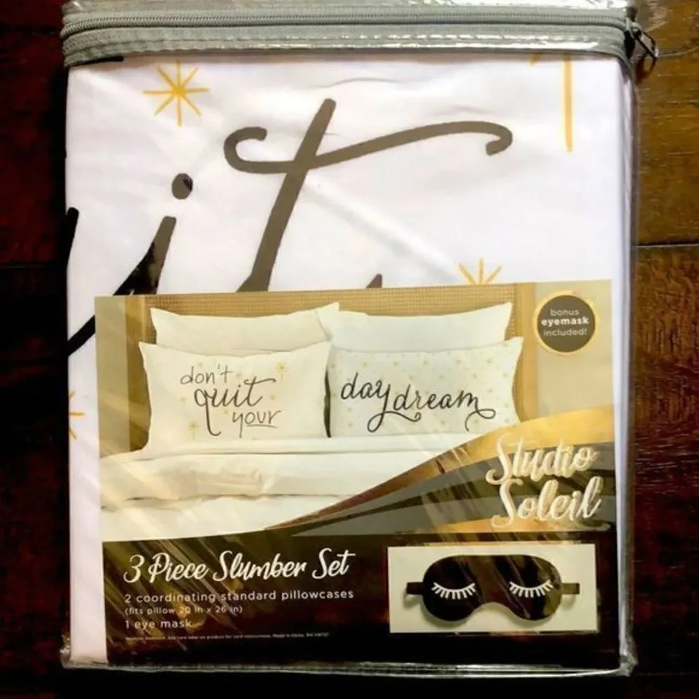 Studio Soleil 3 piece pillowcase set with bonus eye mask, standard pillowcase
